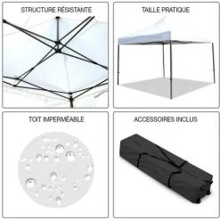 TERRE JARDIN Tonnelle Pliante 3 X 3 Professionnelle Blanc - Blanc -Tente de réception Soldes 10562109 3