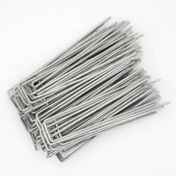 AMANKA Set 100 Piquets En Acier Galvanisé Ø3,2mm 150x30mm Ancrage Au Sol Pour Bâches Filets De Jardinage En U Anguleux -Tente de réception Soldes 10987257 5