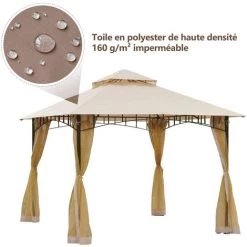 Outsunny Tonnelle Barnum Style Colonial Dim. 3L X 3l X 2,7H M Double Toit 4 Moustiquaires Latérales Avec Zip Beige - Beige -Tente de réception Soldes 11092075 3