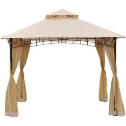Outsunny Tonnelle Barnum Style Colonial Dim. 3L X 3l X 2,7H M Double Toit 4 Moustiquaires Latérales Avec Zip Beige - Beige -Tente de réception Soldes 11092075 4