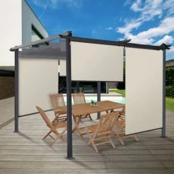 IDMARKET Lot De 3 Stores Enrouleurs L.124 X H. 225 CM Pour Pergola écrue - Ecru