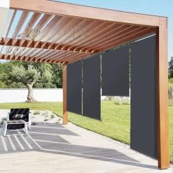 IDMARKET Lot De 3 Stores Enrouleurs L.124 X H. 225 CM Pour Pergola Gris Anthracite - Gris -Tente de réception Soldes 11190355 3