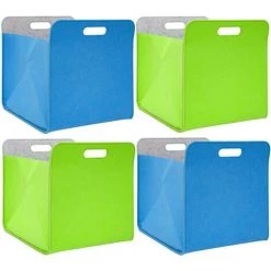 DUNEDESIGN 4 Boîtes De Rangement Feutre 33x33x38 Cm Kallax Panier Feutrine Ikea Bleu Vert