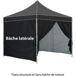 GREADEN Pack 4 CÔTÉS ( SANS STRUCTURE ) - NOIR - 3 Murs Pleins Avec Une Porte 420D Polyester PELLICULÉ ARGENTÉ 3X3M Gamme 25MM/32MM