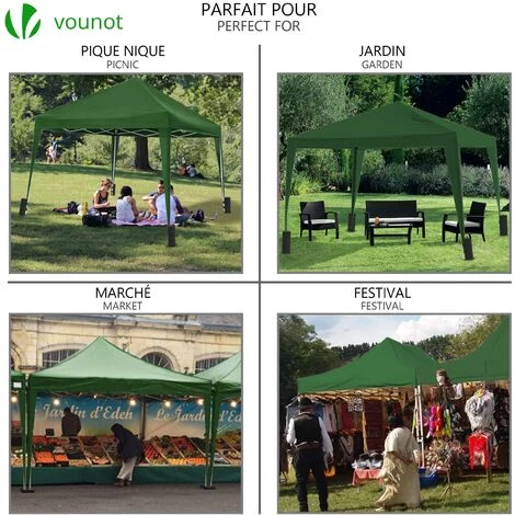 VOUNOT Tonnelle De Jardin 3x3m Pliable Verte Avec Sac De Transport 4 VOUNOT Tonnelle De Jardin 3x3m Pliable Verte Avec Sac De Transport - Image 2