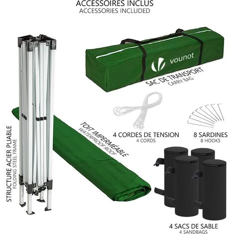 VOUNOT Tonnelle De Jardin 3x3m Pliable Verte Avec Sac De Transport 6 VOUNOT Tonnelle De Jardin 3x3m Pliable Verte Avec Sac De Transport - Image 4