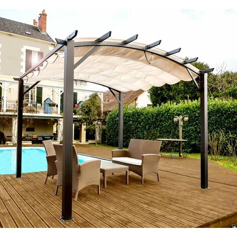 Habrita Pergola Structure Mixte 11,22 M2 - Toile Couleur écru 5 Habrita Pergola Structure Mixte 11,22 M2 - Toile Couleur écru – Image 3