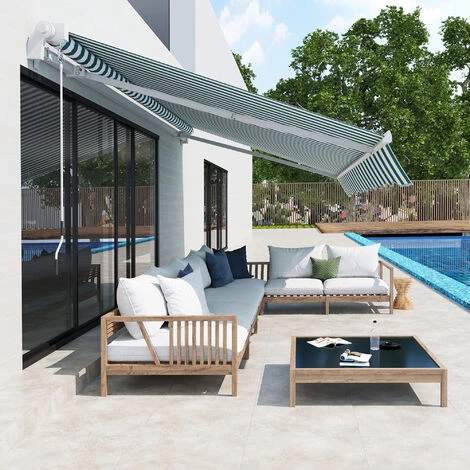 Outsunny Store Banne électrique Et Manuel Rétractable Dim. 3,95L X 3l (avancée) M Télécommande Fournie Alu. Polyester Haute Densité Imperméabilisé Anti-UV Vert Blanc Rayé 4 Outsunny Store Banne électrique Et Manuel Rétractable Dim. 3,95L X 3l (avancée) M Télécommande Fournie Alu. Polyester Haute Densité Imperméabilisé Anti-UV Vert Blanc Rayé - Image 2