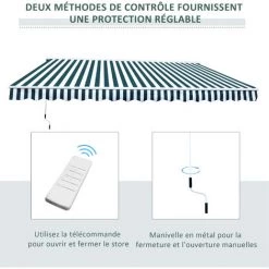 Outsunny Store Banne électrique Et Manuel Rétractable Dim. 3,95L X 3l (avancée) M Télécommande Fournie Alu. Polyester Haute Densité Imperméabilisé Anti-UV Vert Blanc Rayé 10 Outsunny Store Banne électrique Et Manuel Rétractable Dim. 3,95L X 3l (avancée) M Télécommande Fournie Alu. Polyester Haute Densité Imperméabilisé Anti-UV Vert Blanc Rayé -Tente de réception Soldes 11865966 4