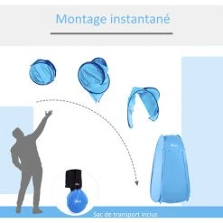 Outsunny Tente De Douche Pliable Pop-up Automatique Instantanée Cabinet De Changement Camping Polyester Bleu -Tente de réception Soldes 11865989 4