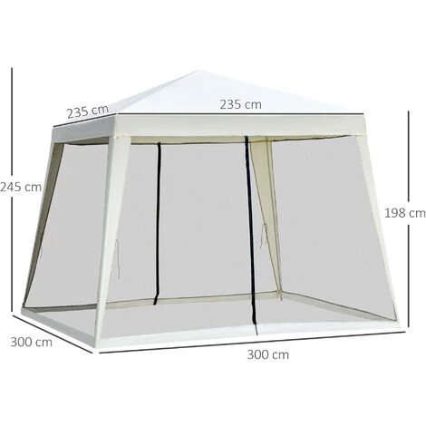 Outsunny Tonnelle Barnum Style Colonial Dim. 3L X 3l X 2,45H M 4 Moustiquaires 2 Zippées Beige Noir - Beige 5 Outsunny Tonnelle Barnum Style Colonial Dim. 3L X 3l X 2,45H M 4 Moustiquaires 2 Zippées Beige Noir - Beige - Image 3