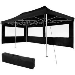 TECTAKE Tonnelle De Jardin Terrasse Pliante Autoportée Réglable 6 X 3 M Structure En Aluminium à 2 Parois Noir + Sac De Transport - Noir