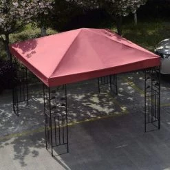 COSTWAY Toile De Rechange Pour Pavillon Toile De Toit Pour Tente Canopée Pour Tonnelles 300 X 300 Cm Vin Rouge -Tente de réception Soldes 12516167 3