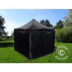 DANCOVER Tente Pliante Chapiteau Pliable Tonnelle Pliante Barnum Pliant FleXtents Basic V.3, 3x3m Noir, Avec 4 Cotés - Noir