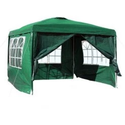 WILTEC Tonnelle De Jardin 3x3m Verte Avec Panneaux Latéraux Amovibles Grandes Fenêtres Tente Fête Camping