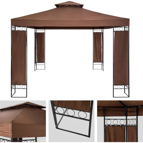 TECTAKE Tonnelle De Jardin 3,9 M X 2,9 M Autoportée Structure En Métal Marron - Marron 4 TECTAKE Tonnelle De Jardin 3,9 M X 2,9 M Autoportée Structure En Métal Marron - Marron - Image 2