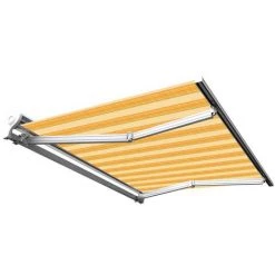 SUNNY INCH ® Store Banne Manuel Demi Coffre Pour Terrasse - Jaune Rayé - Longueur 2.5 M Et Largeur 2 M - Jaune Rayé