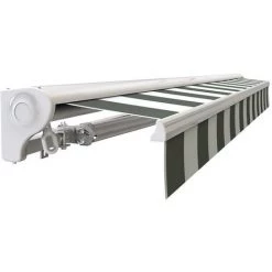 SUNNY INCH ® Store Banne Demi Coffre Motorisé Et Manuel Pour Terrasse - Blanc Gris - Longueur 2.5 M Et Largeur 2 M - Blanc Gris