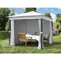 INTENT24.FR Pavillon De Jardin 3x3 M ALU Premium Env. 220g/m² Bâche Imperméable Tonnelle 4 Côtés Tente De Jardin Gris Clair Env. 9x9 Cm Profil - Gris -Tente de réception Soldes 15929344 2