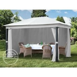 INTENT24.FR Pavillon De Jardin 3x4 M ALU Premium Env. 220g/m² Bâche Imperméable Tonnelle 4 Côtés Tente De Jardin Gris Clair Env. 9x9 Cm Profil - Gris -Tente de réception Soldes 15929346 2