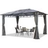 INTENT24.FR Pavillon De Jardin 3x4 M Imperméable Toit En Polycarbonate ALU DELUXE Tonnelle 8mm Pavillon 4 Côtés Partie Tente Gris Env. 9x9 Cm Profil - Gris -Tente de réception Soldes 15929350 1