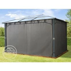 INTENT24.FR Pavillon De Jardin 3x4 M Imperméable Toit En Polycarbonate ALU DELUXE Tonnelle 8mm Pavillon 4 Côtés Partie Tente Gris Env. 9x9 Cm Profil - Gris -Tente de réception Soldes 15929350 3