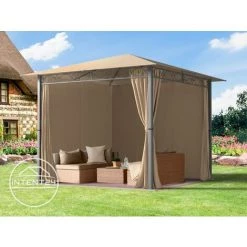 INTENT24.FR Pavillon De Jardin 3x3 M Tonnelle Premium Imperméable Tente De Jardin 4 Côtés Bâche De Toit Env. 220g/m² Tente De Réception Taupe - Taupe -Tente de réception Soldes 15929357 2