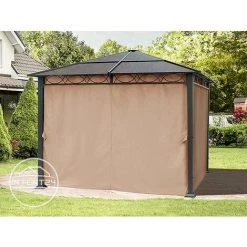 INTENT24.FR Pavillon De Jardin 3x3 M Tonnelle ALU Deluxe Imperméable Tente De Réception 4 Côtés En Toit En PC - Taupe -Tente de réception Soldes 15929359 3