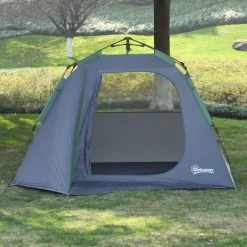 Outsunny Tente Pop Up Montage Instantané - Tente De Camping Familiale 3 Pers. - Grande Porte + 3 Fenêtres - Dim. 2,5L X 1,94l X 1,6H M Fibre Verre Polyester Oxford Bleu Vert - Vert -Tente de réception Soldes 17615694 4