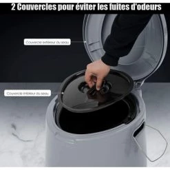 COSTWAY Toilette Portable, Toilette Légère D'extérieur Et D'intérieur Avec Seau Intérieur Amovible, Porte-papier De Toilette Amovible, Gris -Tente de réception Soldes 17764139 3