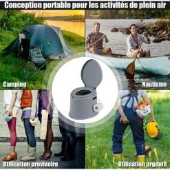 COSTWAY Toilette Portable, Toilette Légère D'extérieur Et D'intérieur Avec Seau Intérieur Amovible, Porte-papier De Toilette Amovible, Gris -Tente de réception Soldes 17764139 4