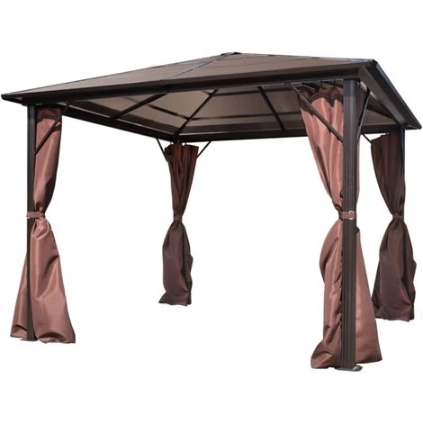VidaXL Belvédère Avec Rideau Aluminium Marron 300 X 300 Cm - Brun 4 VidaXL Belvédère Avec Rideau Aluminium Marron 300 X 300 Cm - Brun – Image 2