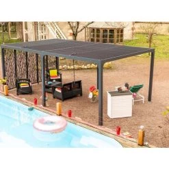 Habrita Pergola Bioclimatique En Aluminium Xxl + 5 Panneaux- 21,52 M2 - Toit En Lames Mobiles - Gris Anthracite