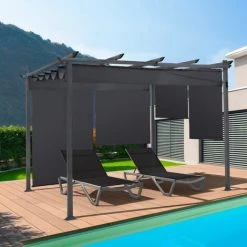 IDMARKET Pergola édition Spéciale Toit Rétractable 3x4 M Et 4 Stores Gris Anthracite