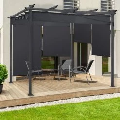 IDMARKET Pergola édition Spéciale Toit Rétractable 3x4 M Et 4 Stores Gris Anthracite -Tente de réception Soldes 18148464 3