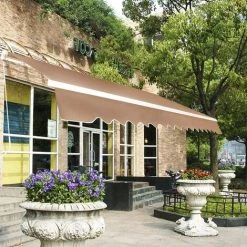 COSTWAY Store Banne Auvent De Terrasse Rétractable Manuel De 2,5 M X 2 M Cadre En Aluminium Et Manivelle Beige -Tente de réception Soldes 18154318 2