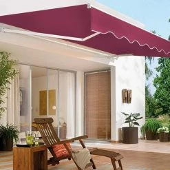 COSTWAY Store Banne Rétractable 3 X 2,5M Avec Tissu Résistant Aux UV Et à L'Eau, Cadre En Aluminium Pour Terrasse,Balcon Vin Rouge -Tente de réception Soldes 18154321 2