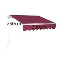 COSTWAY Store Banne Rétractable 3 X 2,5M Avec Tissu Résistant Aux UV Et à L'Eau, Cadre En Aluminium Pour Terrasse,Balcon Vin Rouge -Tente de réception Soldes 18154321 5