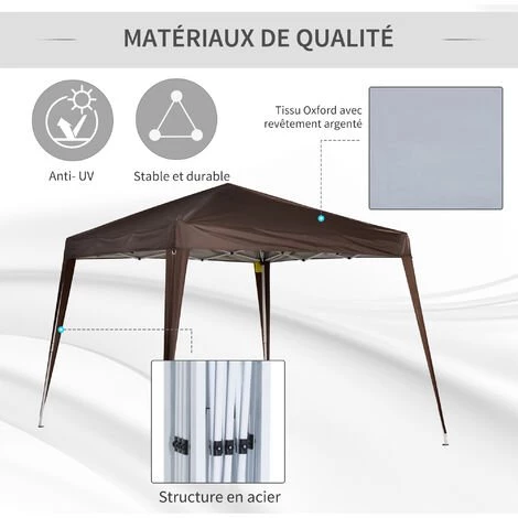 Outsunny Tonnelle Barnum De Jardin Pop-up Pliant 3L X 3l X 2,4H M Acier Polyester Imperméabilisé Anti UV Avec Sac De Transport Chocolat 6 Outsunny Tonnelle Barnum De Jardin Pop-up Pliant 3L X 3l X 2,4H M Acier Polyester Imperméabilisé Anti UV Avec Sac De Transport Chocolat - Image 4