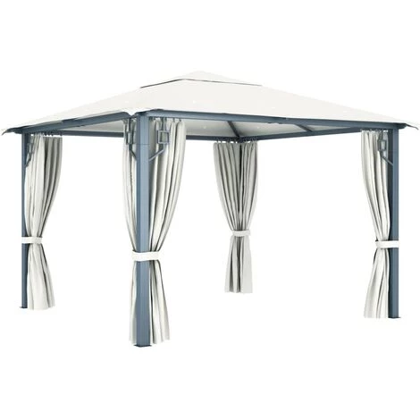 VidaXL Tonnelle Avec Rideau 300x300 Cm Crème Aluminium - Crème 6 VidaXL Tonnelle Avec Rideau 300x300 Cm Crème Aluminium - Crème - Image 4