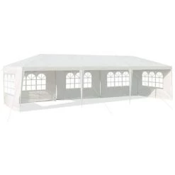 COSTWAY Tonnelle De Jardin Inclut 5 Murs Amovibles Avec Fenêtre Sur Côté, Avec Piquets De Terre Solides Pour Les Fêtes De Mariage, BBQ De Plage Etc. 3x9m