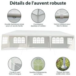 COSTWAY Tonnelle De Jardin Inclut 5 Murs Amovibles Avec Fenêtre Sur Côté, Avec Piquets De Terre Solides Pour Les Fêtes De Mariage, BBQ De Plage Etc. 3x9m -Tente de réception Soldes 18442959 3