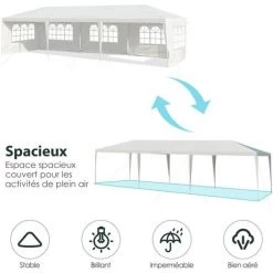 COSTWAY Tonnelle De Jardin Inclut 5 Murs Amovibles Avec Fenêtre Sur Côté, Avec Piquets De Terre Solides Pour Les Fêtes De Mariage, BBQ De Plage Etc. 3x9m -Tente de réception Soldes 18442959 4