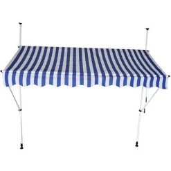 INTEROUGEHOME Auvent Retractable Manuel, Pour Jardin De Fenetre, A Rayures Bleues Et Blanches, Largeur: 250 Cm -Tente de réception Soldes 18449068 5
