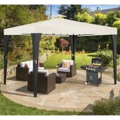 Deuba - Tonnelle De Jardin En Polyrotin 3x3 M - Pavillon Tente De Réception Pergola - Couleur Crème - Jardin Terrasse -Tente de réception Soldes 18473971 3