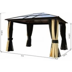 Outsunny Pavillon De Jardin Tonnelle Rigide Dim. 3,6L X 3l X 2,65H M 4 Parois Latérales Anti-UV Beige 4 Moustiquaires Zippées éclairage LED Solaire Alu Polycarbonate Noir Marron - Noir 9 Outsunny Pavillon De Jardin Tonnelle Rigide Dim. 3,6L X 3l X 2,65H M 4 Parois Latérales Anti-UV Beige 4 Moustiquaires Zippées éclairage LED Solaire Alu Polycarbonate Noir Marron - Noir -Tente de réception Soldes 18679931 3