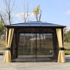 Outsunny Pavillon De Jardin Tonnelle Rigide Dim. 3,6L X 3l X 2,65H M 4 Parois Latérales Anti-UV Beige 4 Moustiquaires Zippées éclairage LED Solaire Alu Polycarbonate Noir Marron - Noir 10 Outsunny Pavillon De Jardin Tonnelle Rigide Dim. 3,6L X 3l X 2,65H M 4 Parois Latérales Anti-UV Beige 4 Moustiquaires Zippées éclairage LED Solaire Alu Polycarbonate Noir Marron - Noir -Tente de réception Soldes 18679931 4