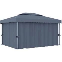 VidaXL Tonnelle Avec Rideau 4x3 M Anthracite Aluminium - Anthracite