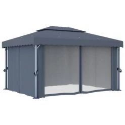 VidaXL Tonnelle Avec Rideau 4x3 M Anthracite Aluminium - Anthracite -Tente de réception Soldes 18796269 3
