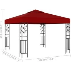VidaXL Belvédère 3x3 M Rouge Bordeaux - Rouge -Tente de réception Soldes 19076051 5